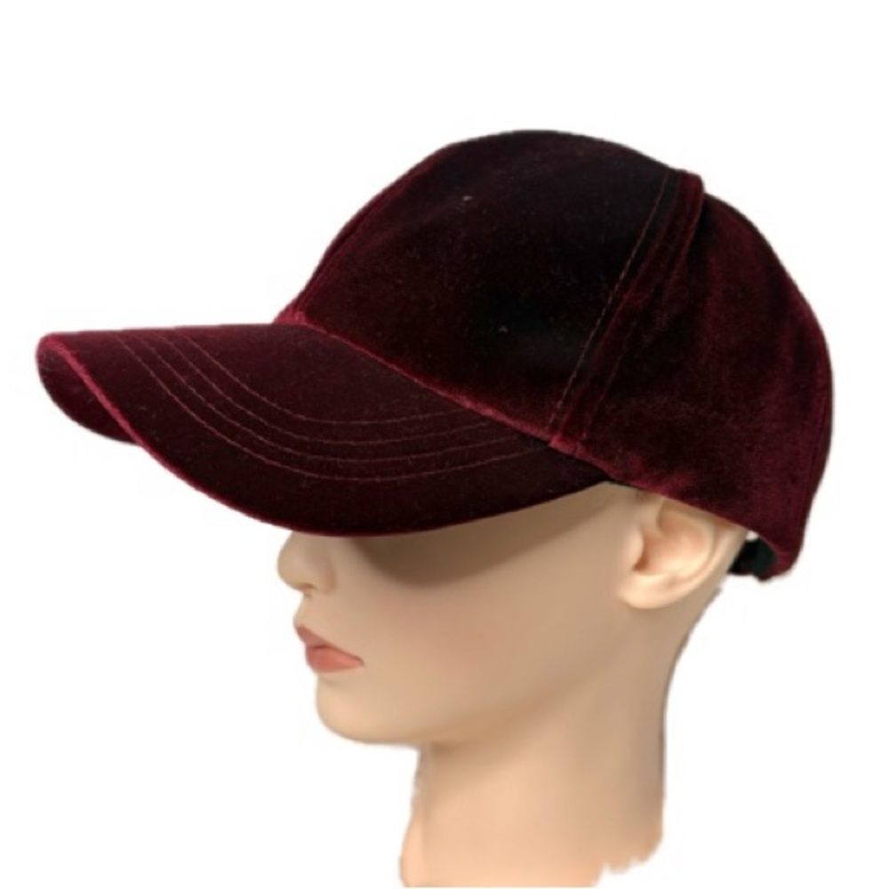 Velvet Baseball Cap Womens One Size Dark Red Maroon Burgundy Adjustable Hat